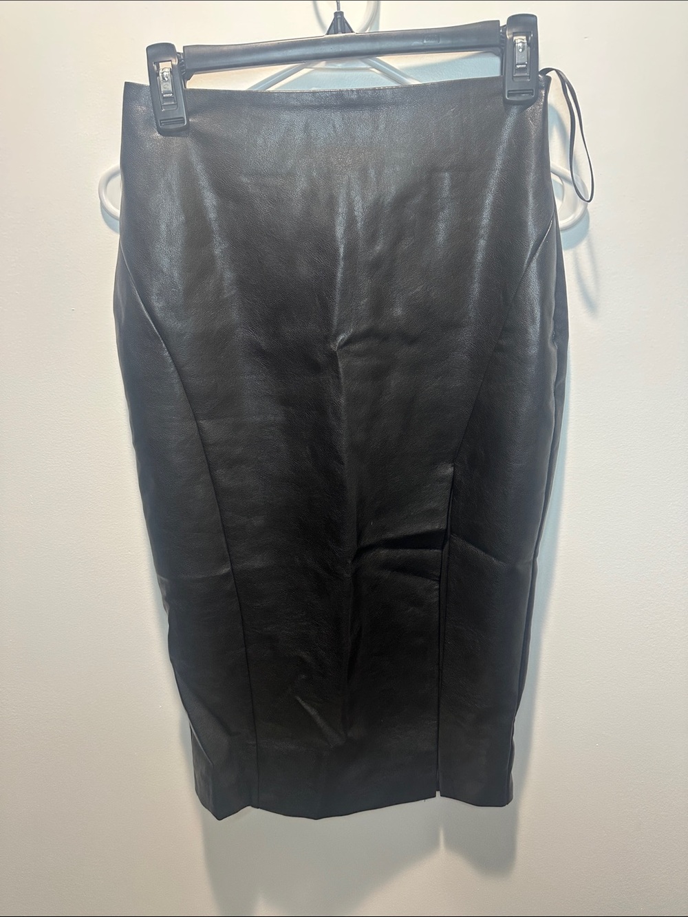 superdown Black Faux Leather Pencil Skirt with Panel Seams